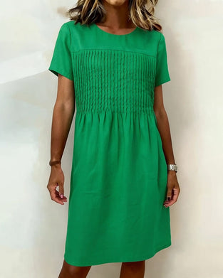 Round Neck Pleated Casual Dress