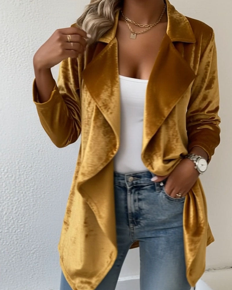 Irregular Suit Collar Velvet Coat