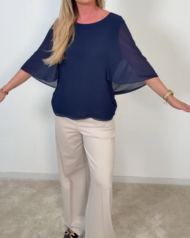 Bell Sleeve Crew Neck Blouse
