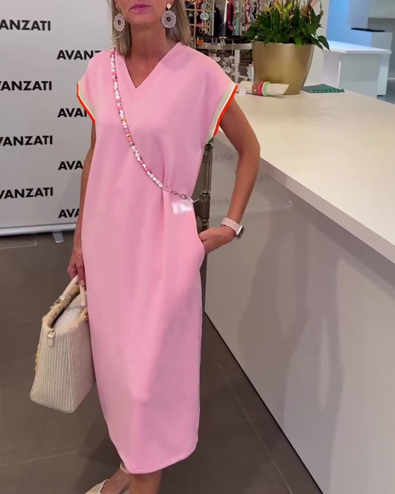 Lotus Leaf Sleeve V Neck Casual Slit Dress