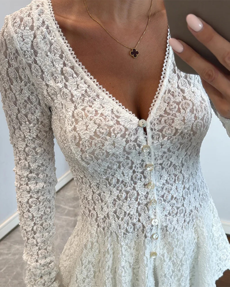 Irregular Lace V-Neck Blouse
