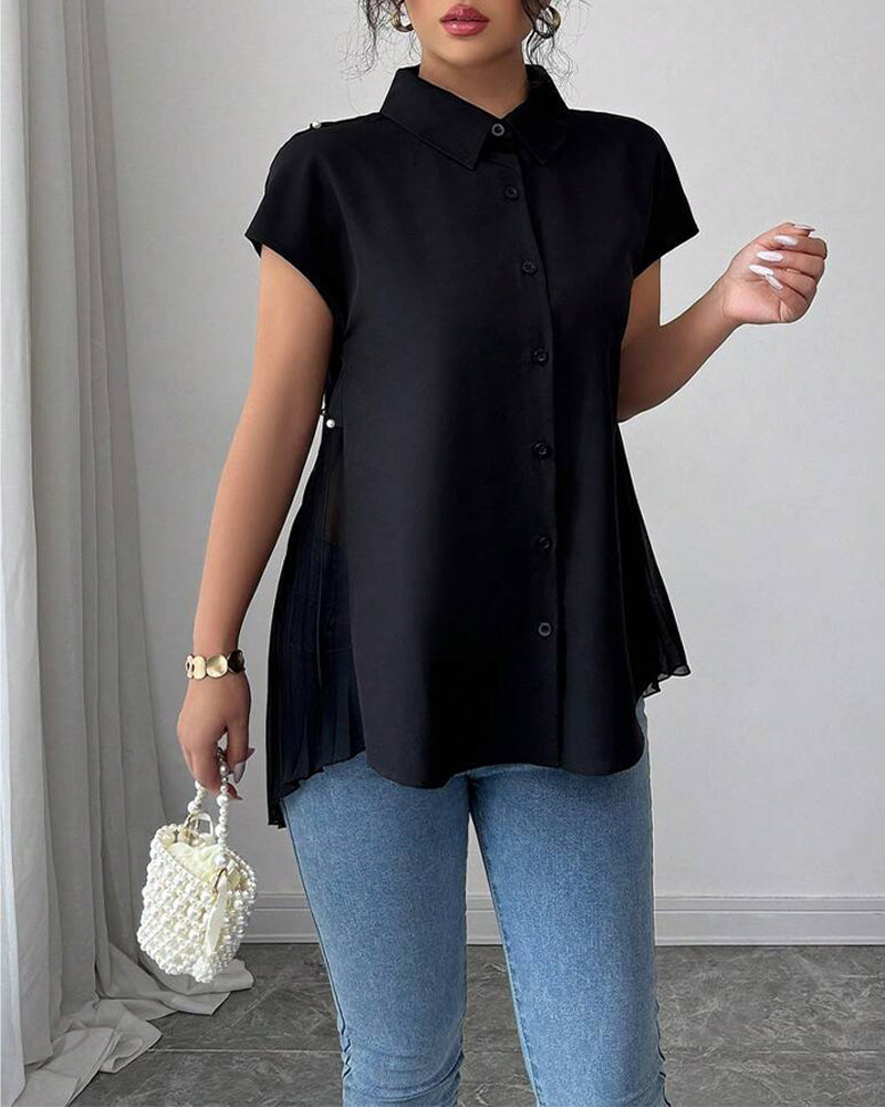 Beaded Chiffon Panel Pleated Blouse