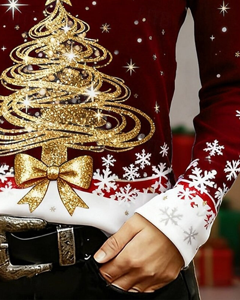 V-Neck Christmas Style Snowflake Top