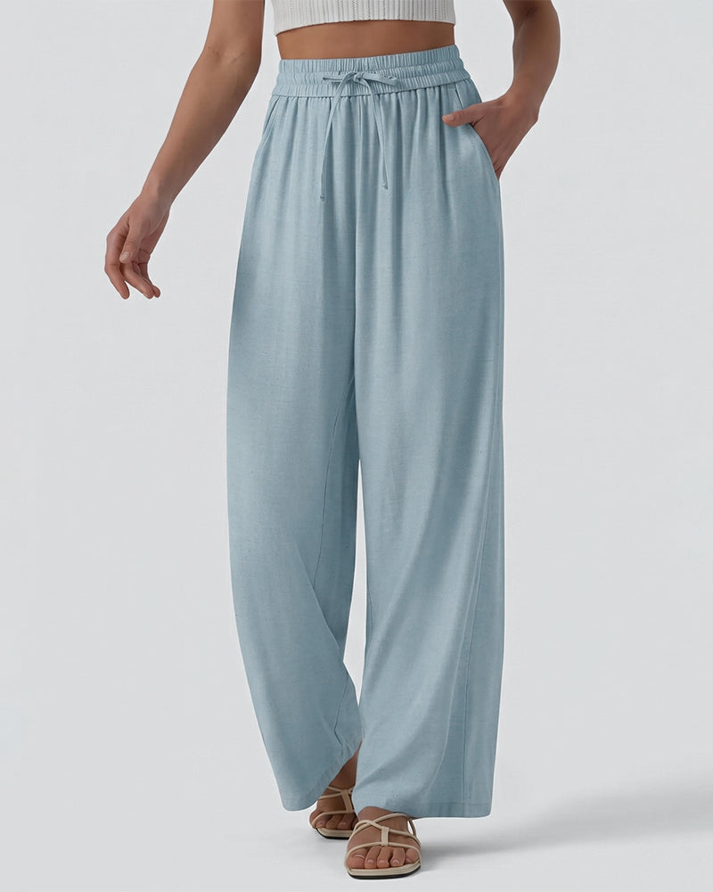 Elastic Waist Wide-Leg Tie Casual Pants