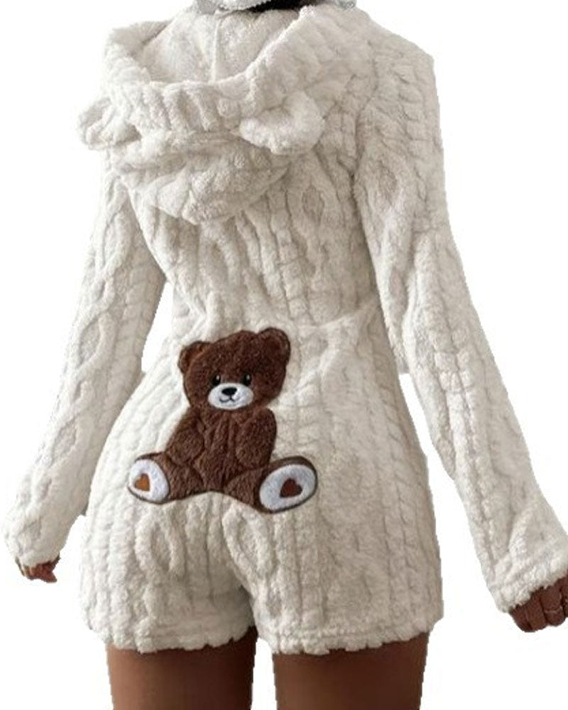 Solid Hooded Fleece Jumpsuit