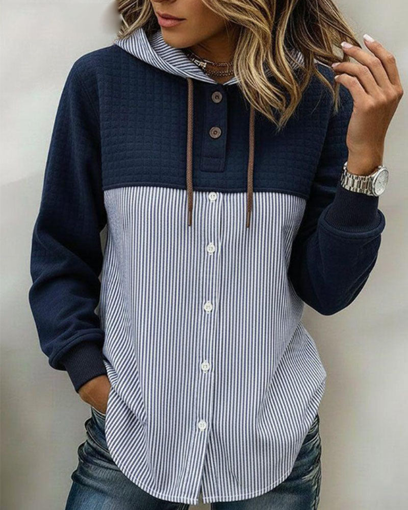Hooded Button-Down Striped Top