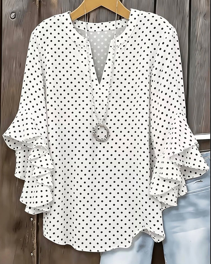 Polka Dot Layered Ruffled Sleeve Blouse