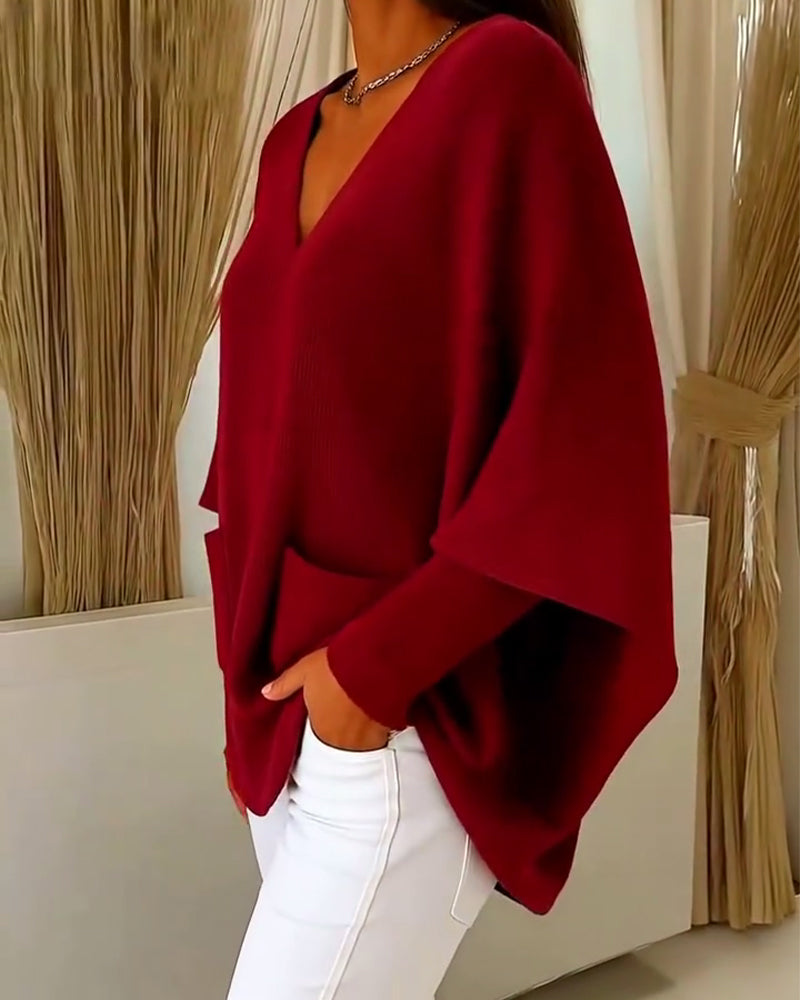 Long Sleeves With Pockets And A V-Neck Pullover