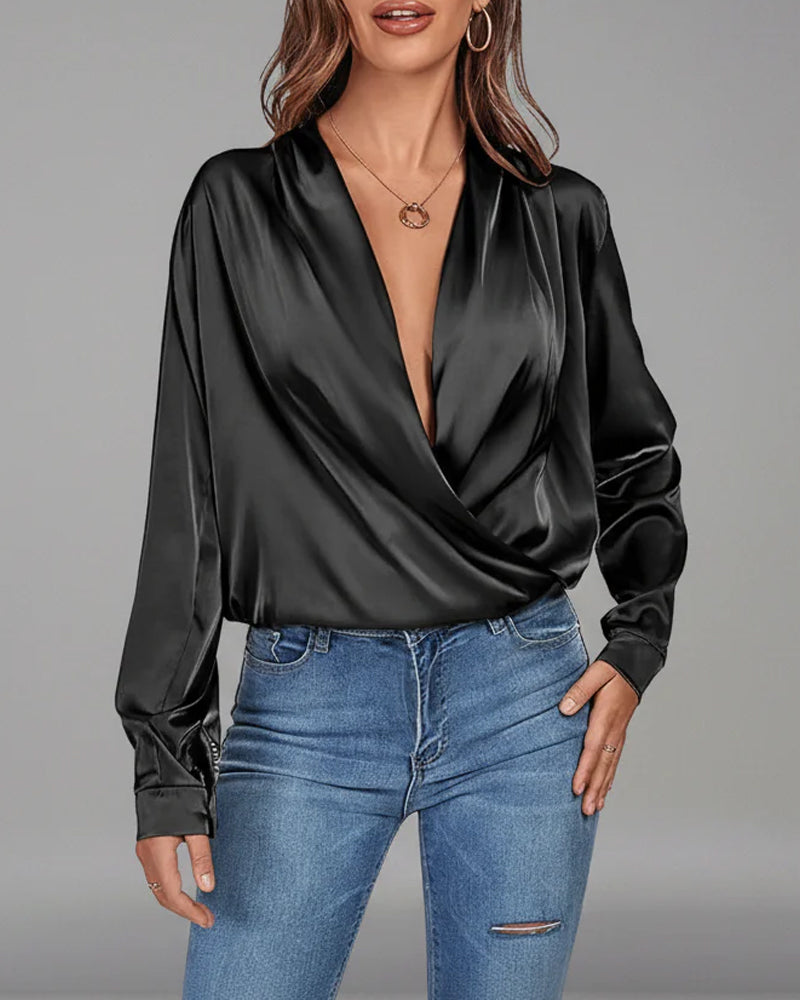 Elegant Solid Color Long-Sleeved Backless Shirt