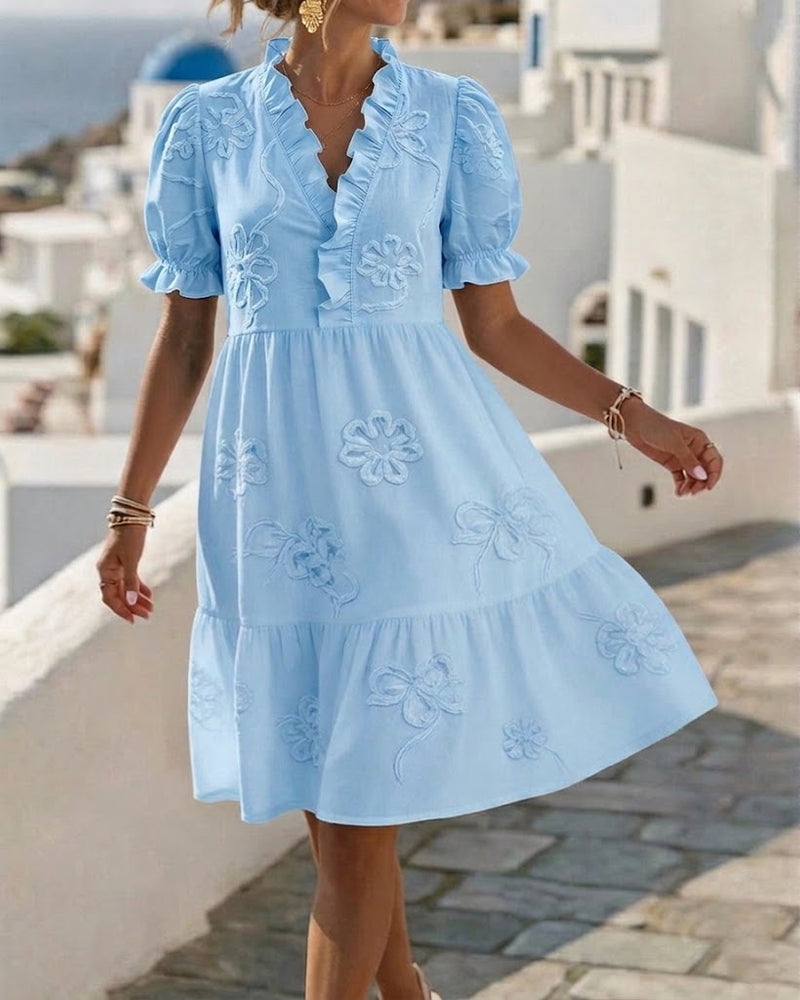 Puff Short Sleeve Floral Dress