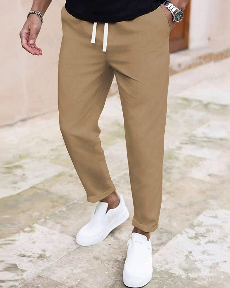 Men's Solid Drawstring Slim Fit Cropped Pant