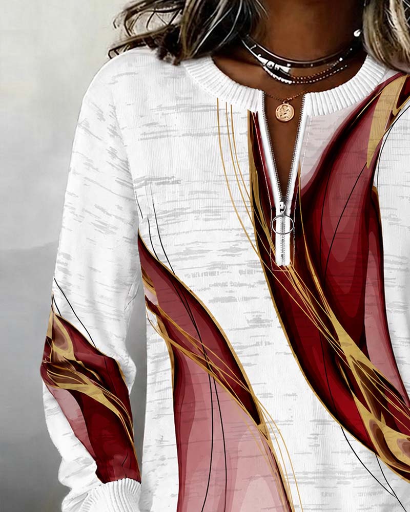 Zipper Pullover Contrast Loose Hoodie