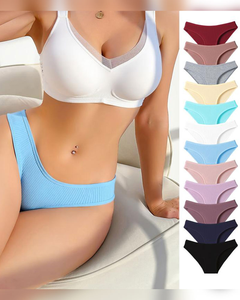 Ladies'  Breathable Vertical Striped Texture Feel Comfortable Fashionable Mid-Waist Brief