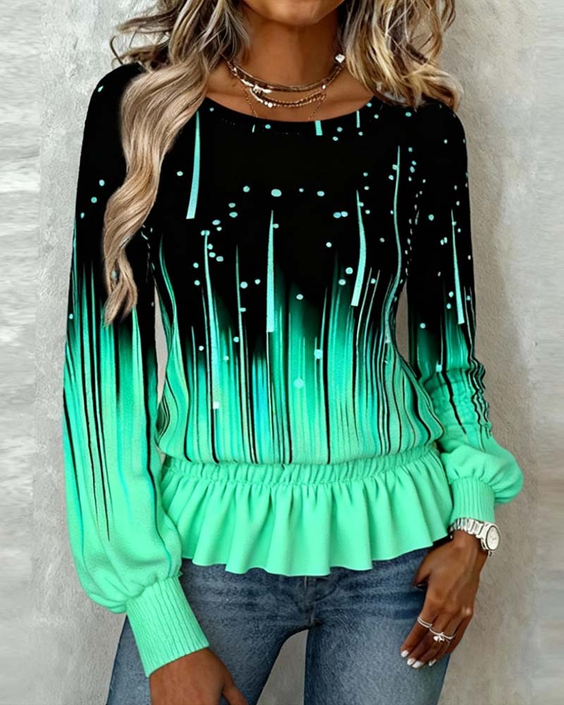 Lantern Sleeve Gradient Print Top