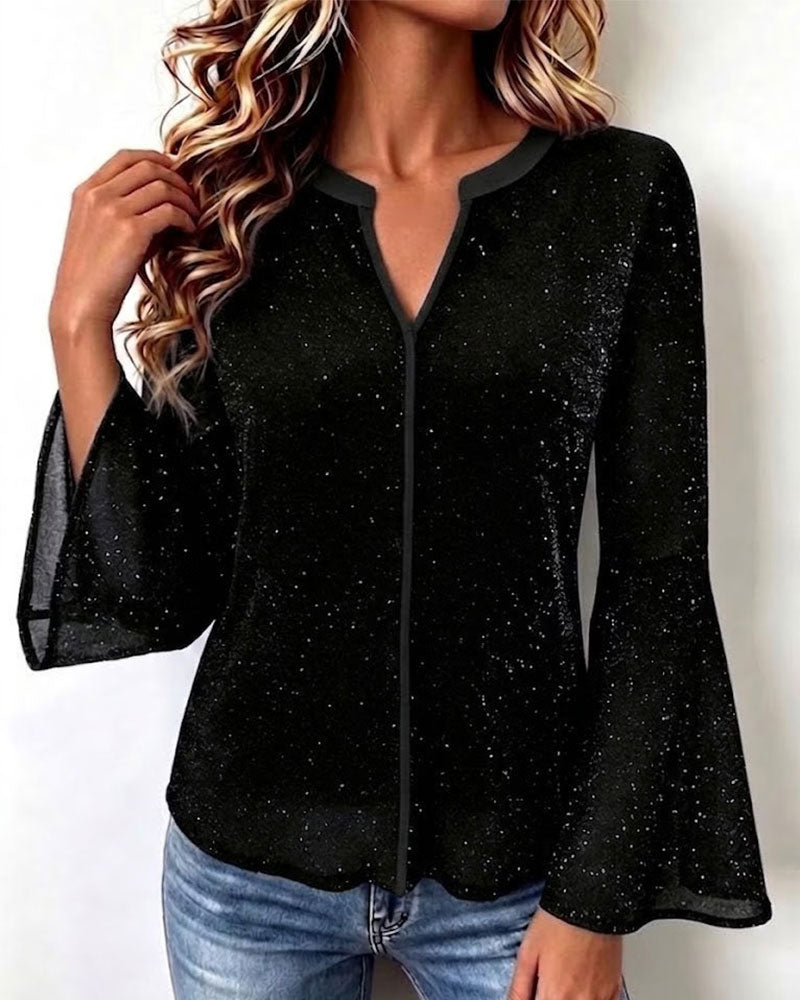 V-Neck Bell Sleeve Slim Fit Top
