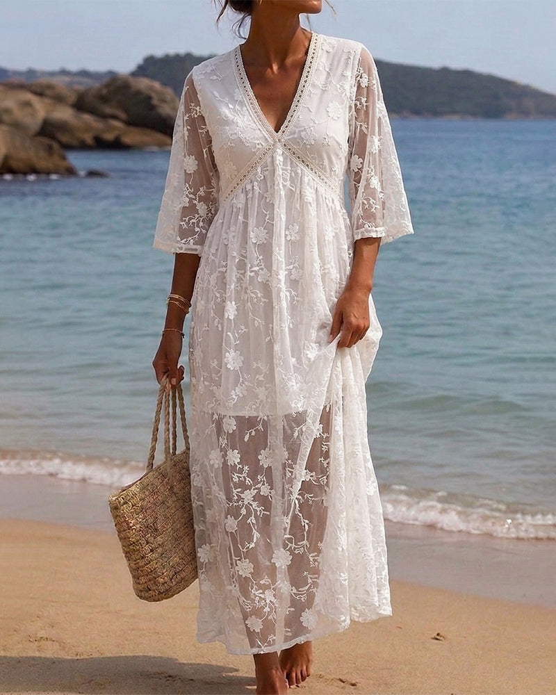 V-Neck High Waist Dress