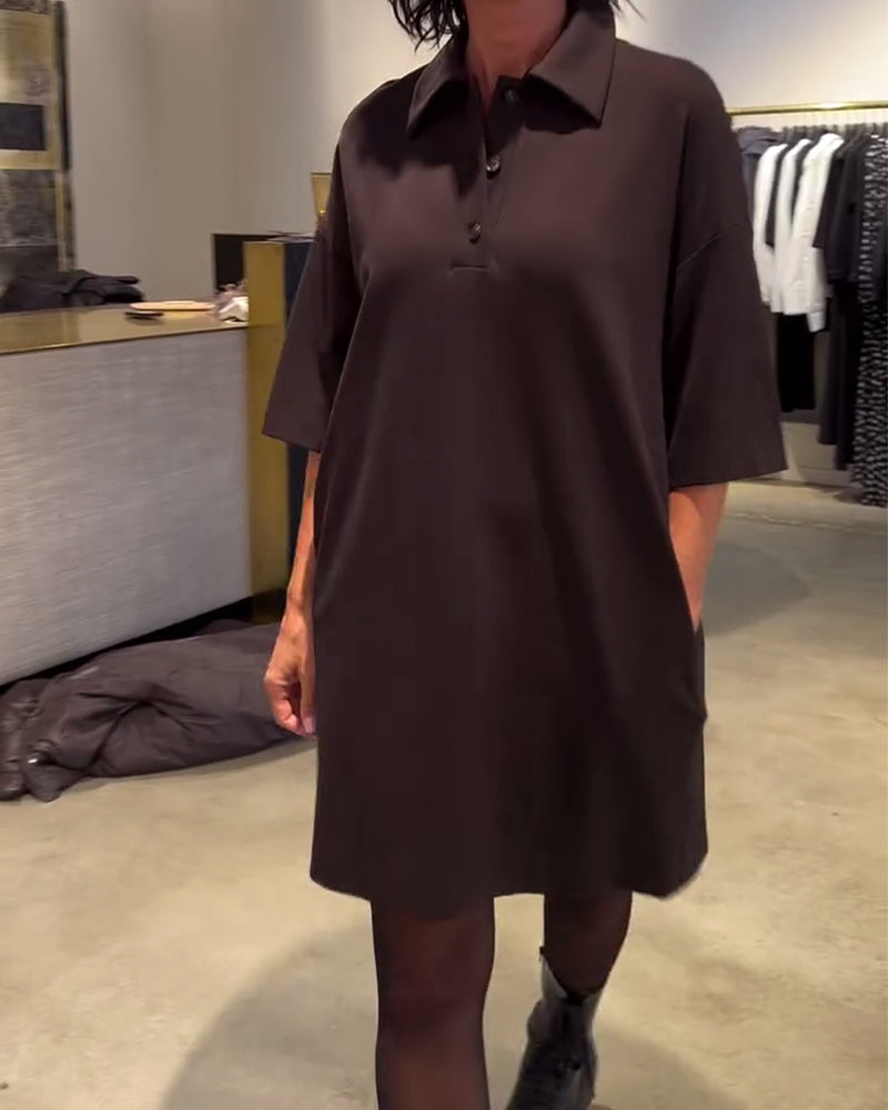 Lapel Half Sleeve Shirt Dress