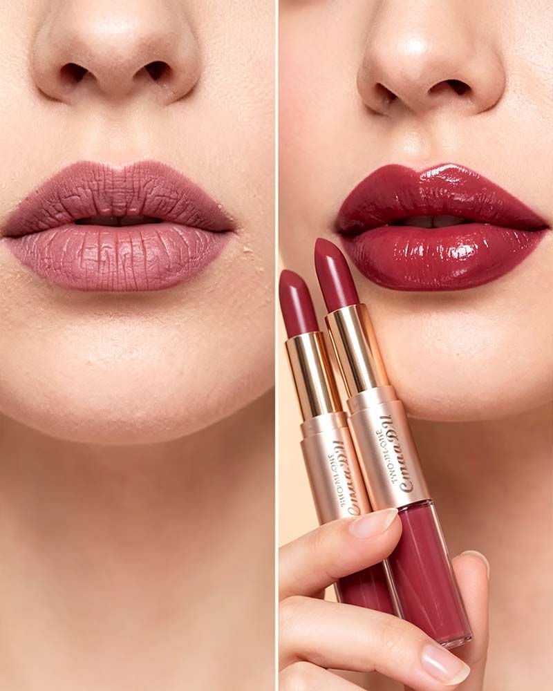 2-in-1 Dual-Ended Lipstick and Lip Gloss Set