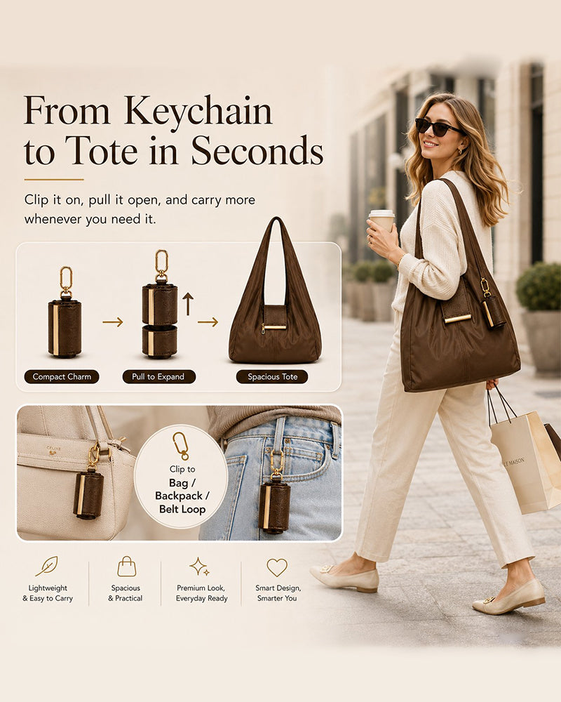 Charm Transformable Bag – Stylish Vegan Leather Tote & Keychain Charm