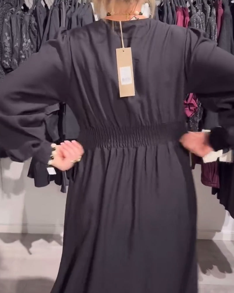 Puff Sleeve Waist-Cinching Dress