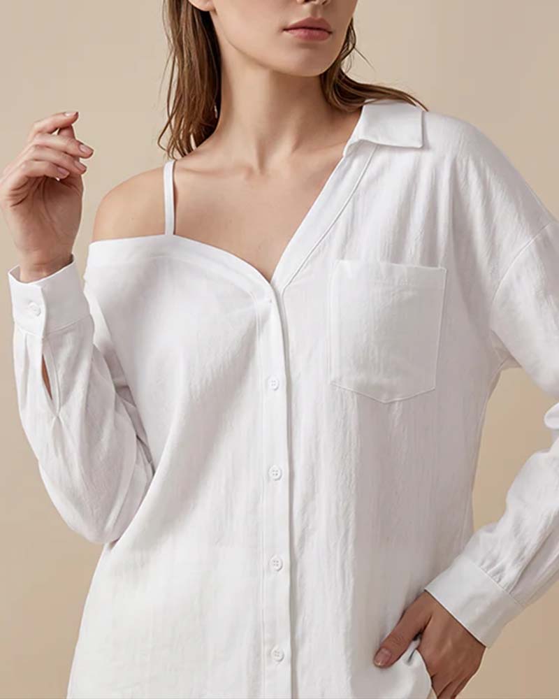 One-Shoulder Textured Cami Shirt
