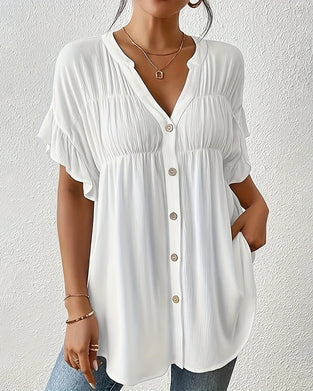Casual Pleated Solid Color Blouse