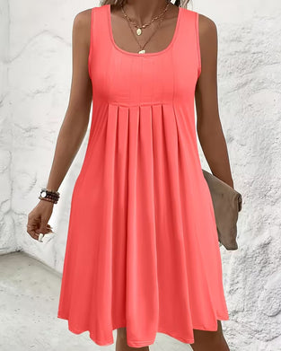 Sleeveless Solid Color A-Line Dress