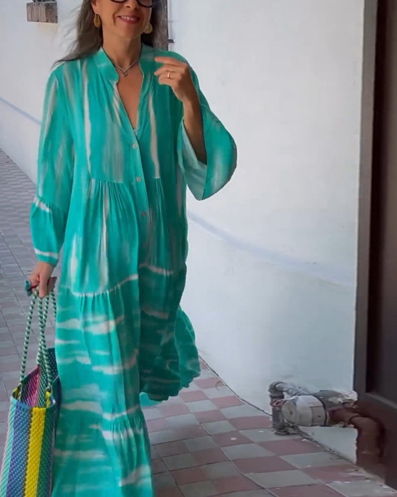 Casual V-neck flare sleeve loose long dress