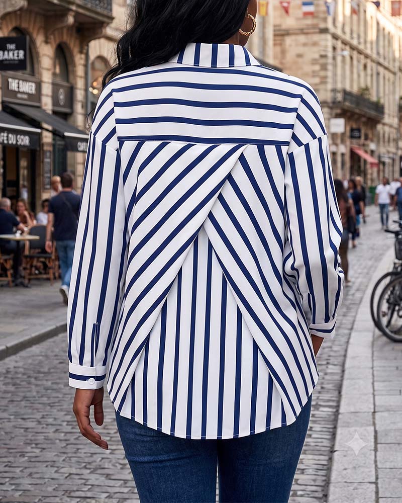 Striped Back Cross Irregular Blouse
