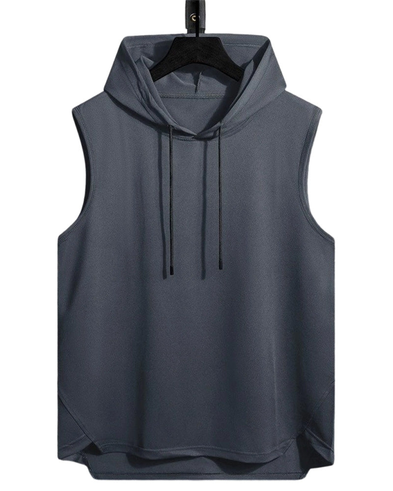 Hooded Drawstring Sleeveless Sports Tank Top