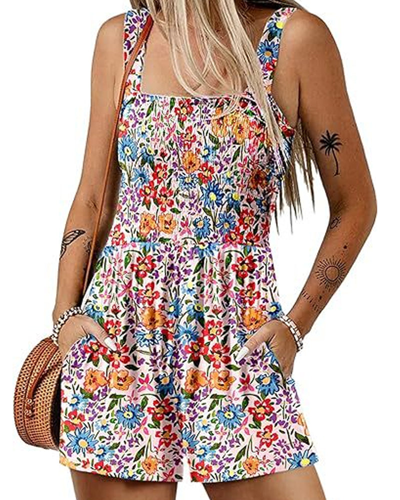 Floral Casual Strappy Shorts Jumpsuit