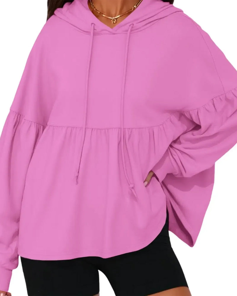 Hooded Drawstring Loose Sweatshirt