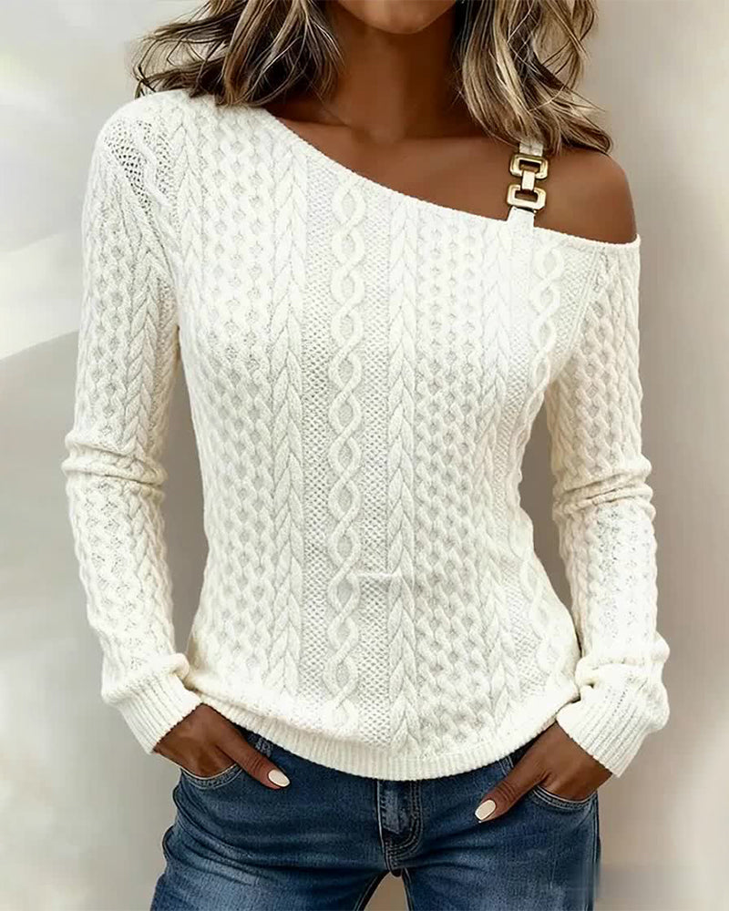 Cable Knit Off-Shoulder Sweatshirt