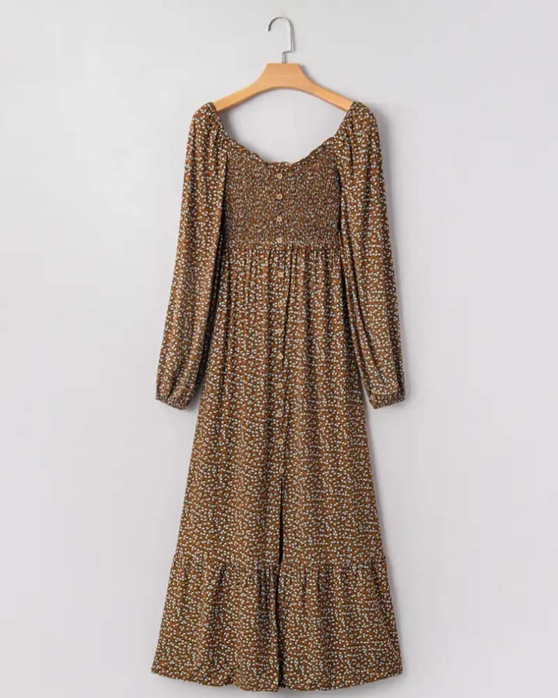 Floral Square Neck Long-Sleeve Maxi Dress