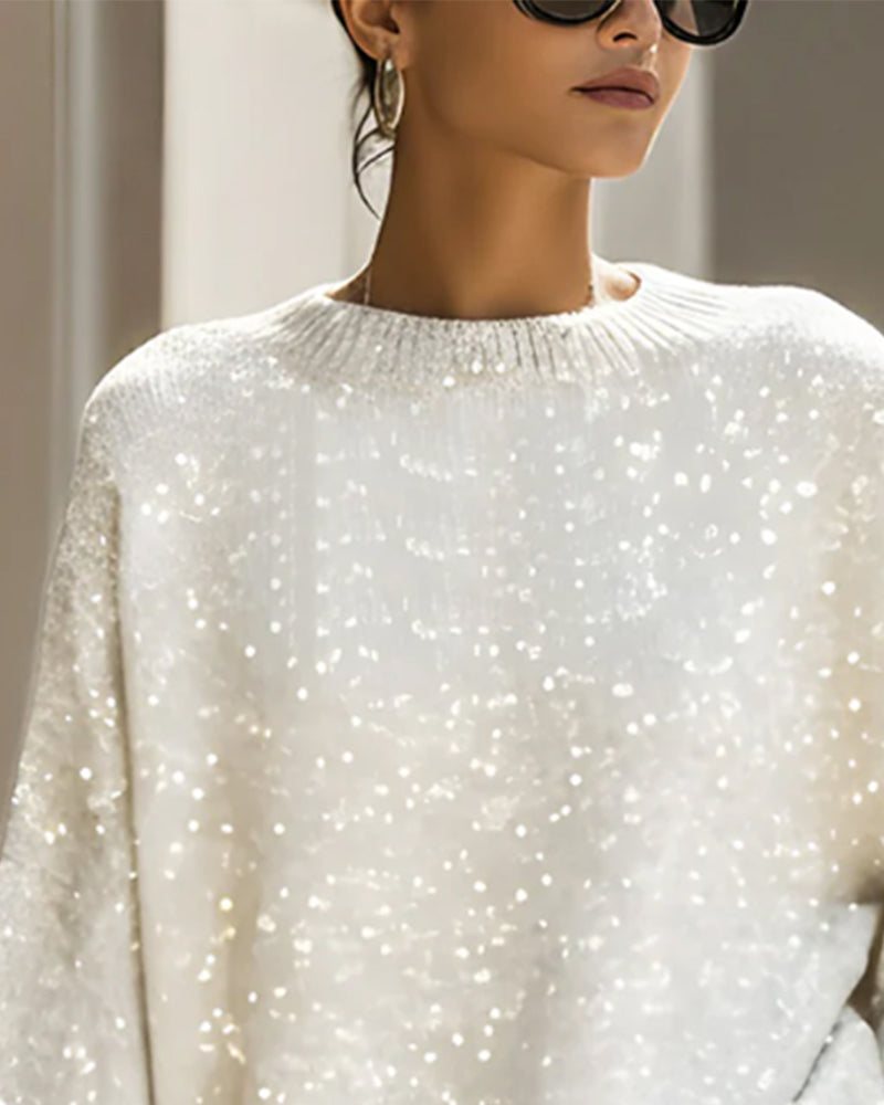 Irregular Sequined Long-Sleeved Pullover