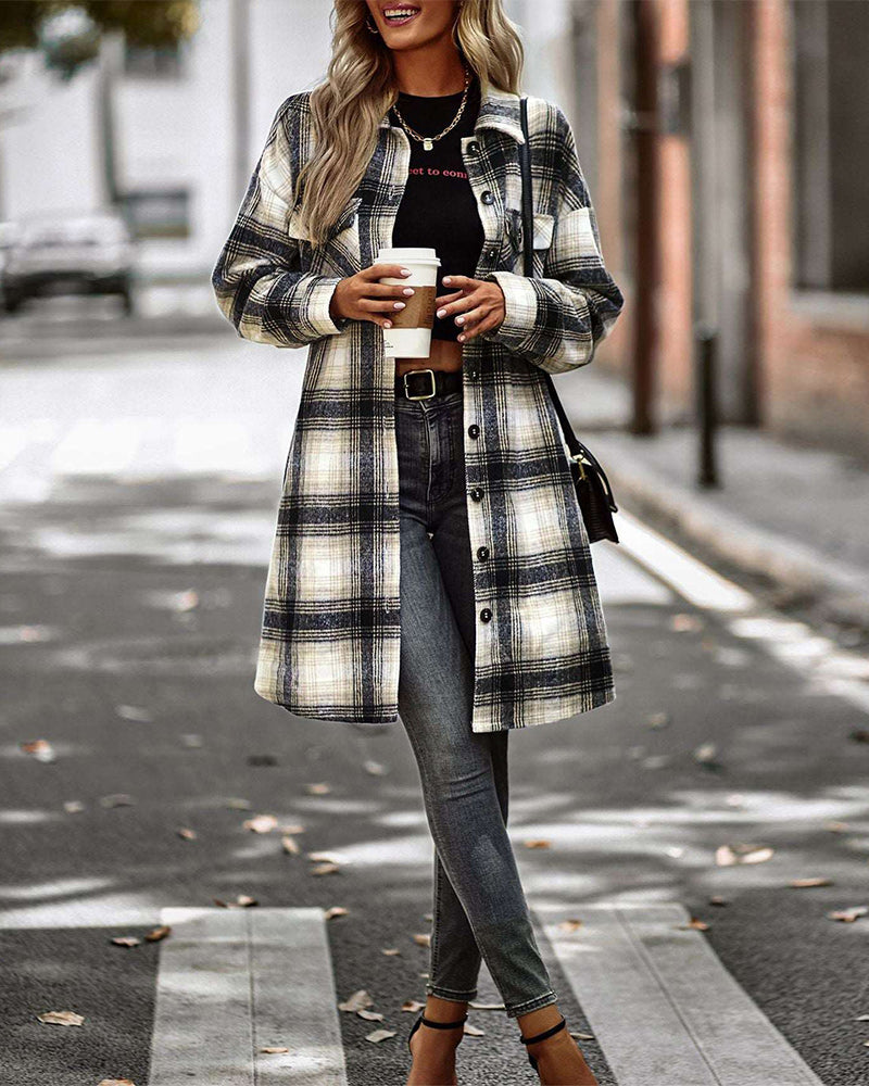 Casual plaid print pocket shirt