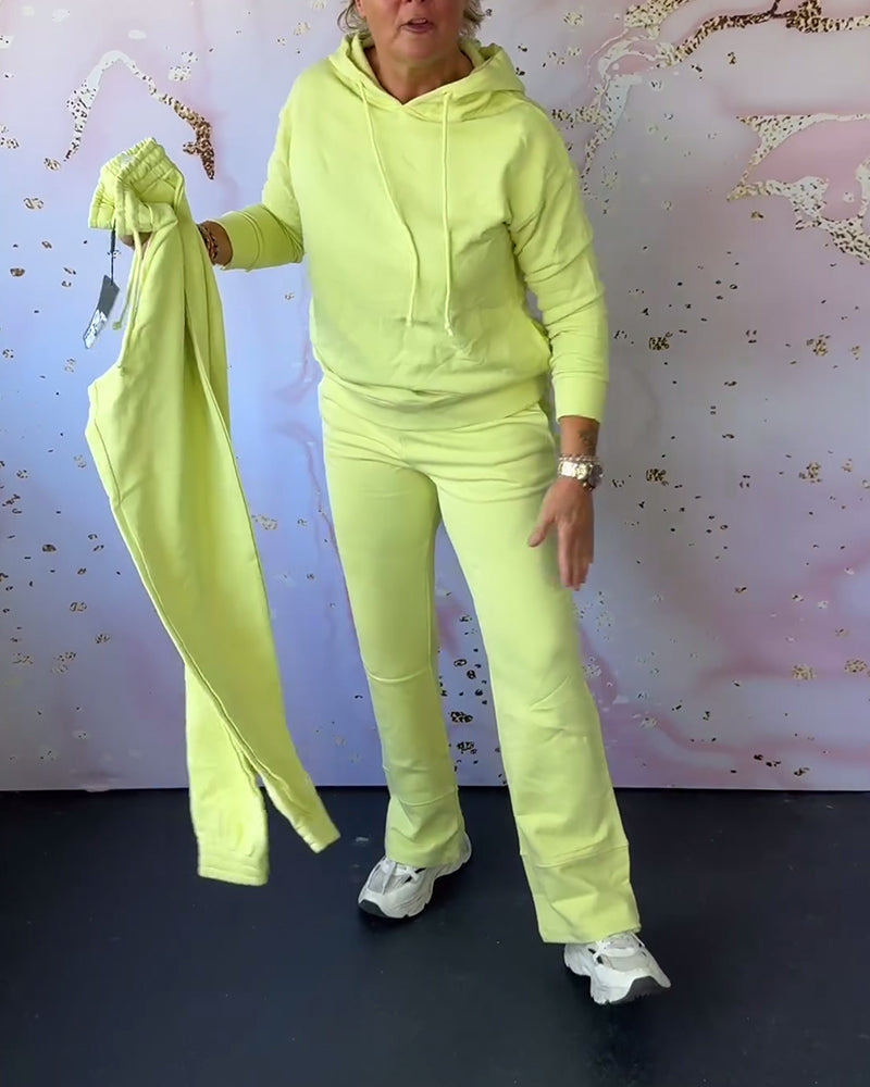 Solid color hooded sweatshirt pants two piece set