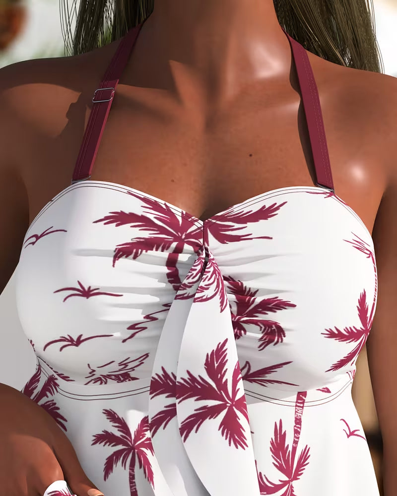 Palm Tree Print Swim Skirt Tankini