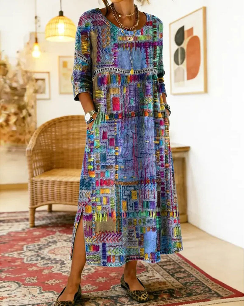 Colorful Geometric Half-Sleeve Dress