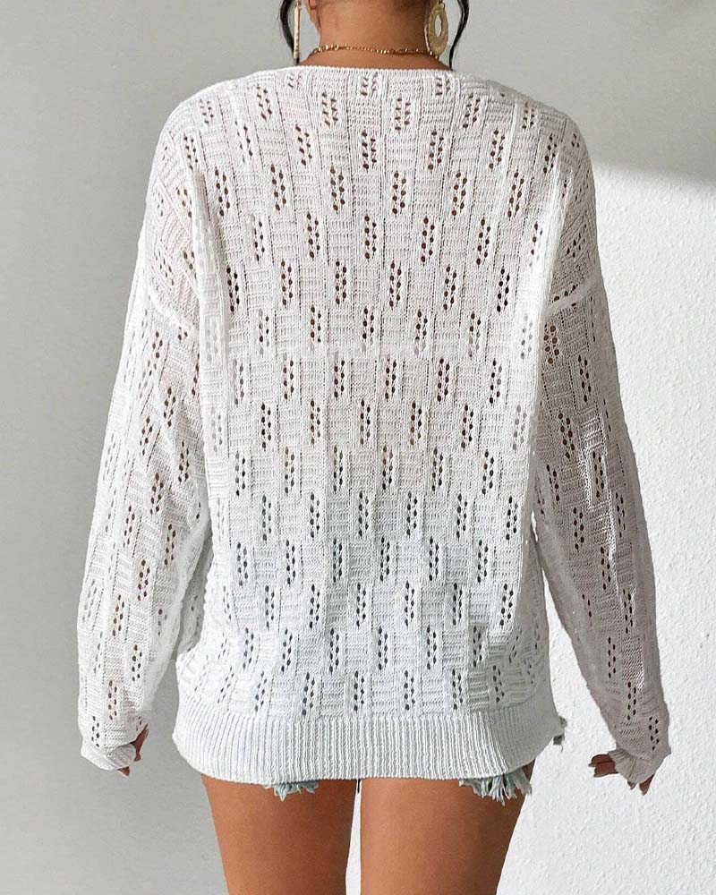 Hollow Out Dropped Shoulder Pullover