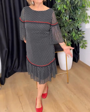 Polka Dot Round Neck Ruffle Dress