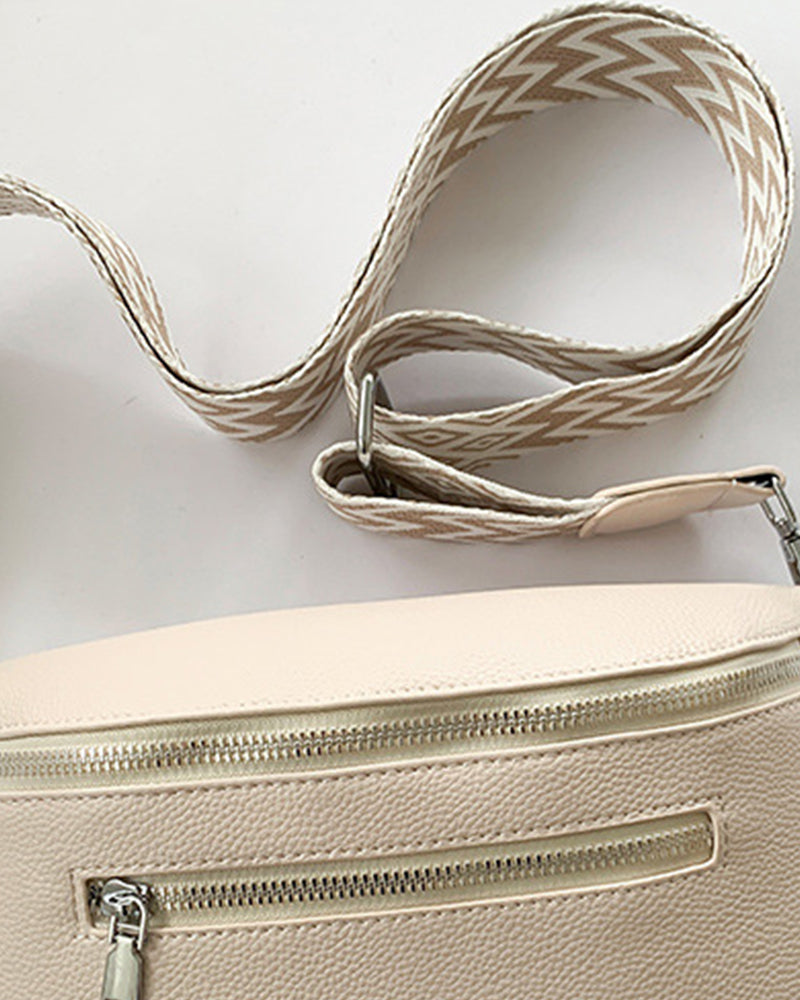 Zippered shoulder bag with contrast straps