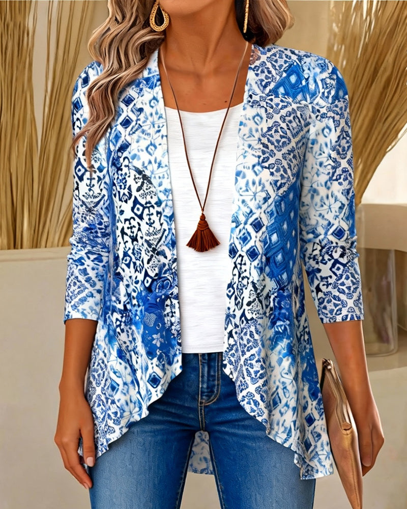 Printed Faux Two-Piece Irregular Blouse