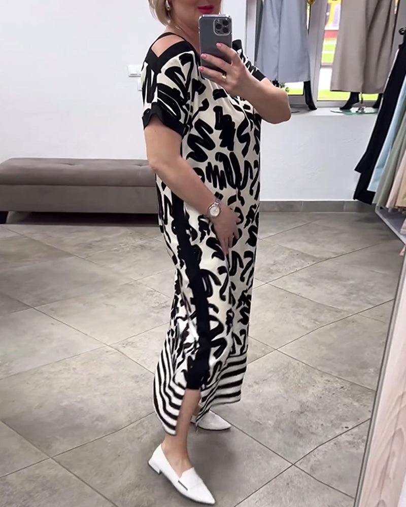 Short sleeve off shoulder print dress