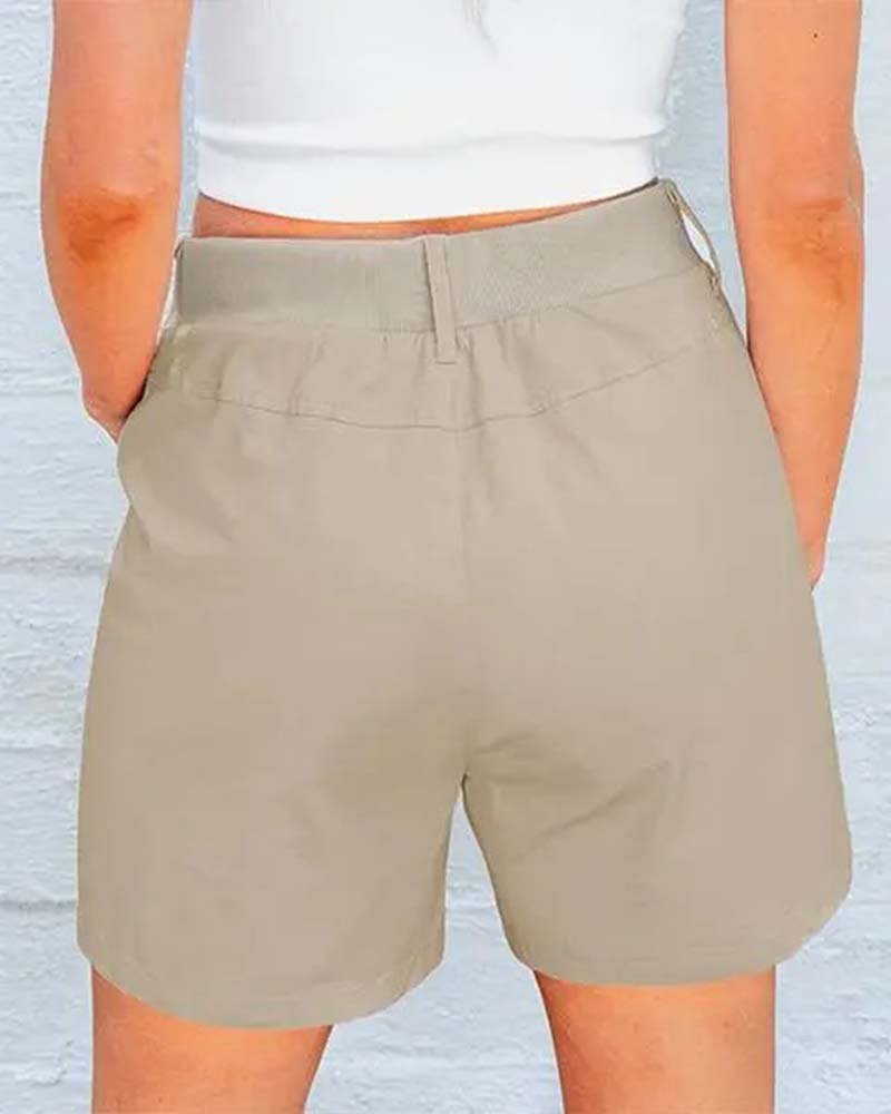 Pocket Button Solid Color Shorts