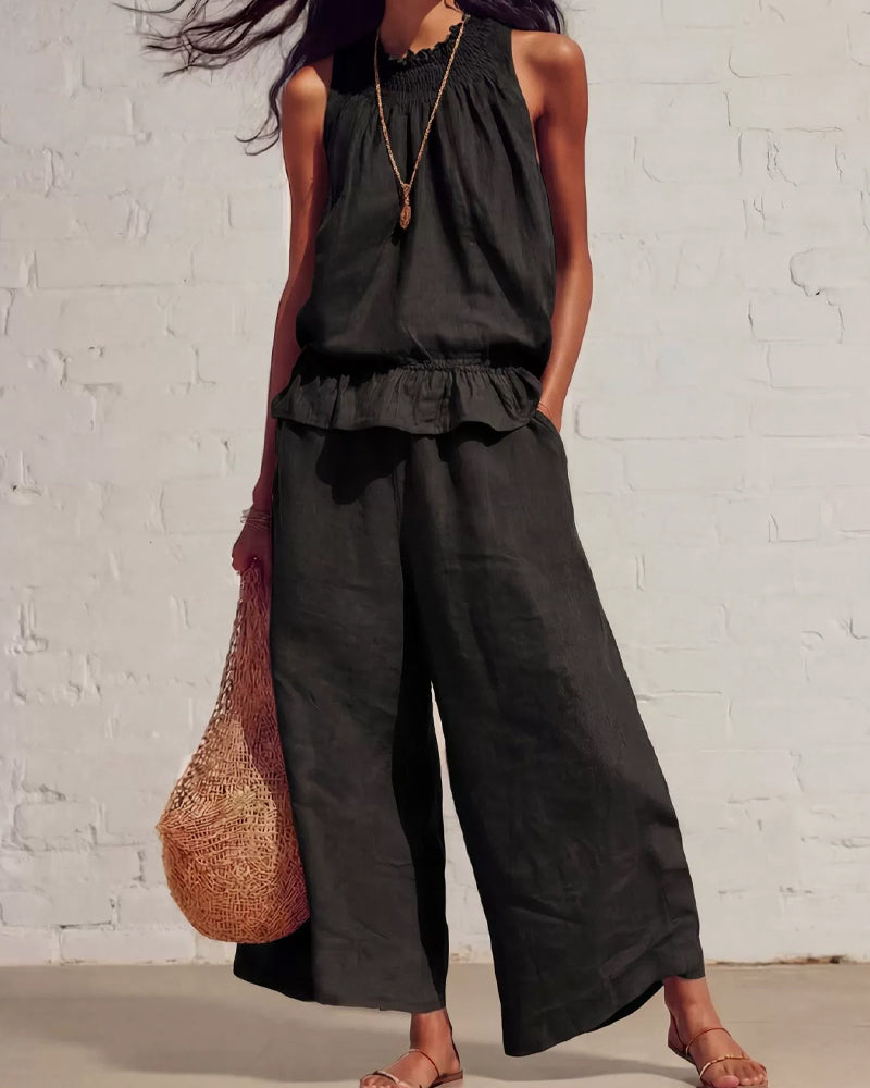 Sleeveless Ruffle Wide-Leg Pants Set