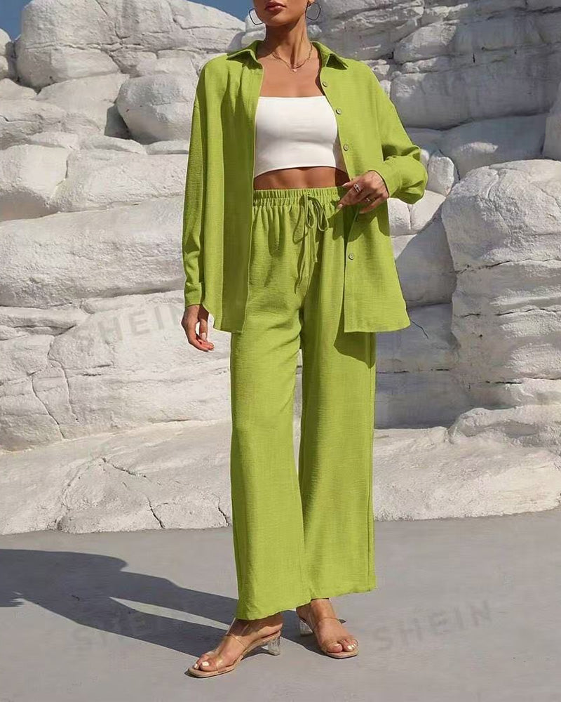 Long Sleeve Casual Solid Set