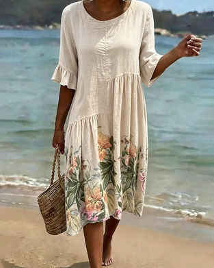 Ruffled Sleeve Printed Dress