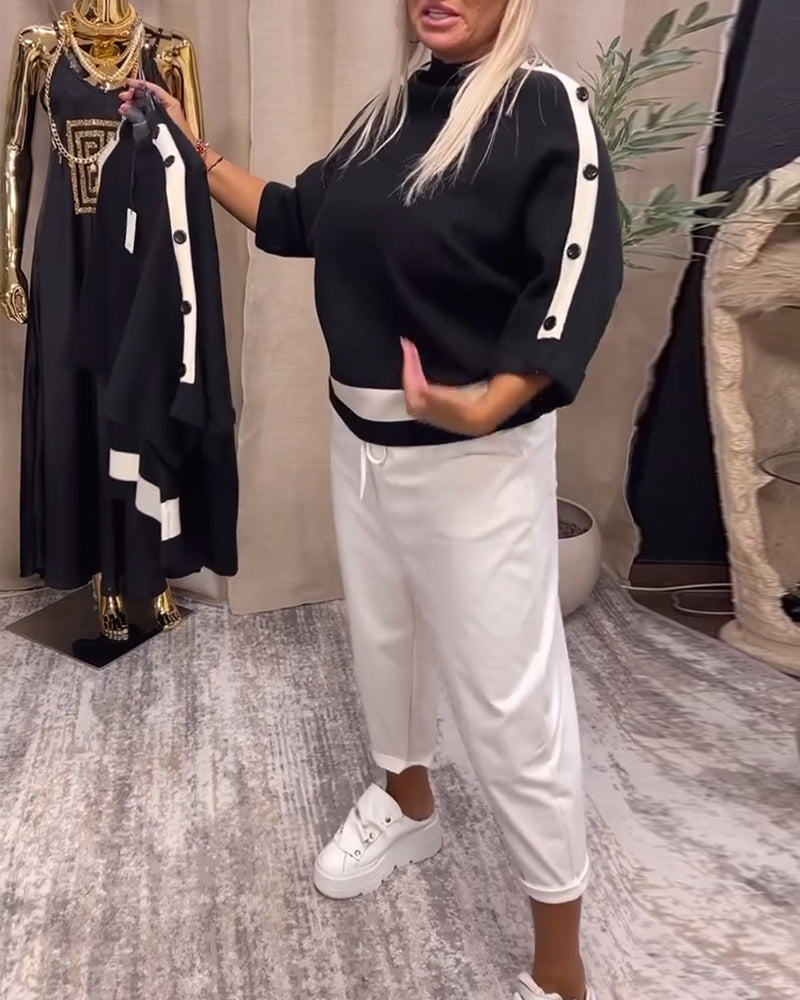 Colorblock button-down sweater