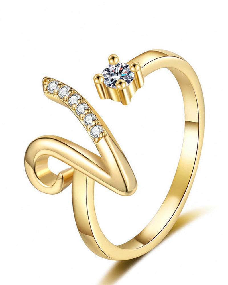 Adjustable Sparkling Initial Ring For Women
